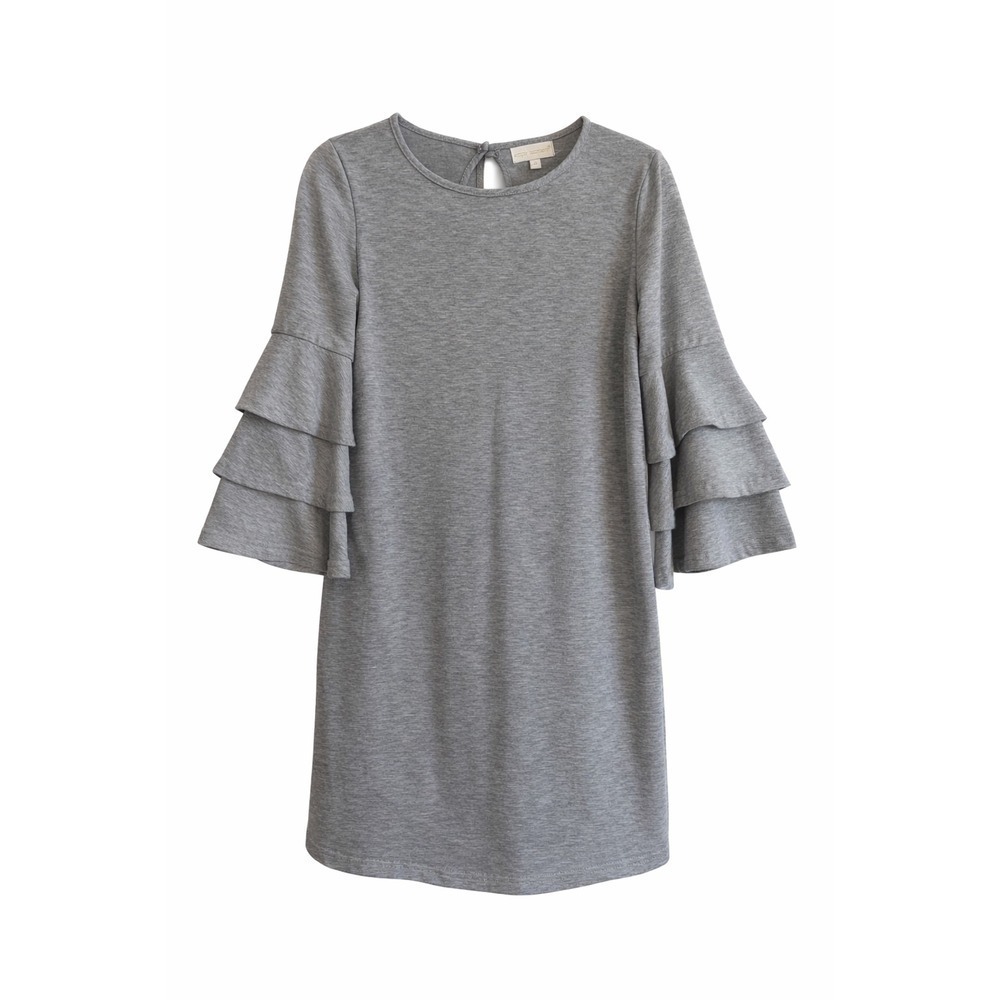 Simply Southern Winston Gray Ruffle Sleeve Mini Sweatshirt Dress – Size Smalls